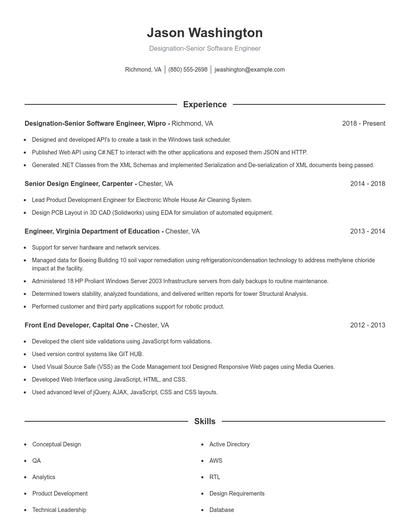 Designation-Senior Software Engineer Resume