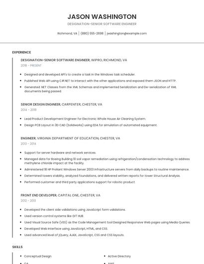 Designation-Senior Software Engineer Resume