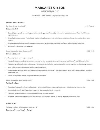 Designer/Artist Resume