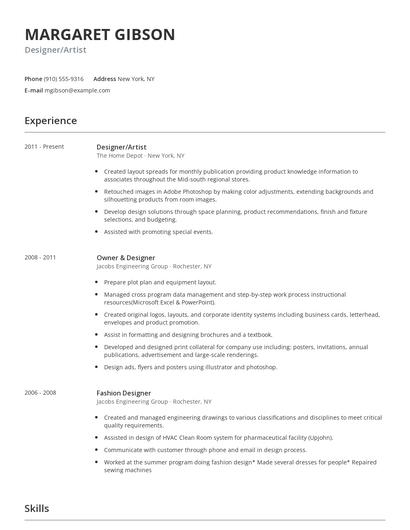 Designer/Artist Resume