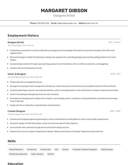 Designer/Artist Resume