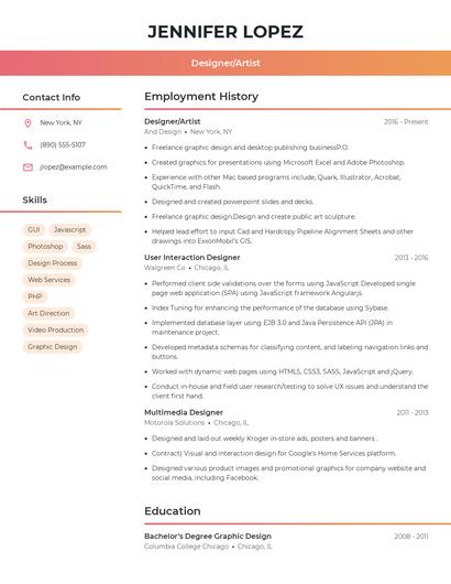 Designer/Artist Resume