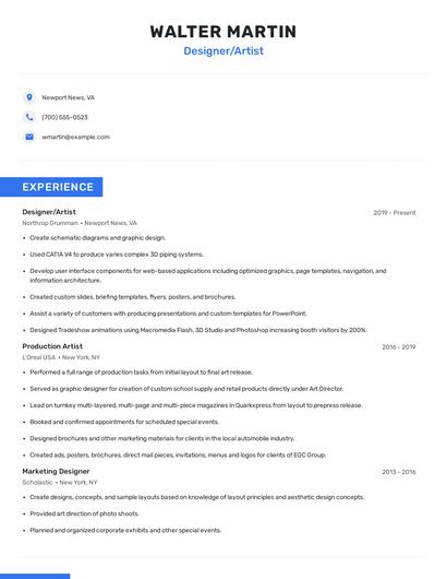 Designer/Artist Resume