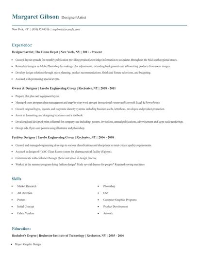 Designer/Artist Resume
