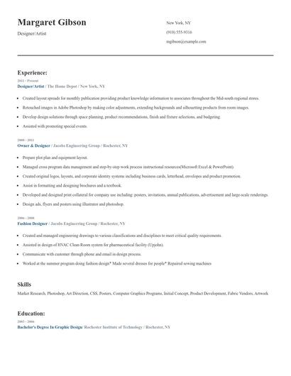 Designer/Artist Resume