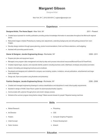 Designer/Artist Resume