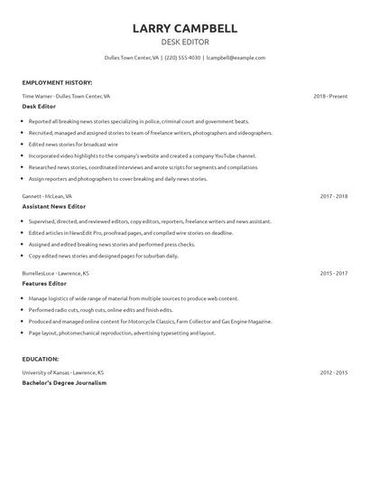 Desk Editor Resume