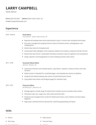 Desk Editor Resume
