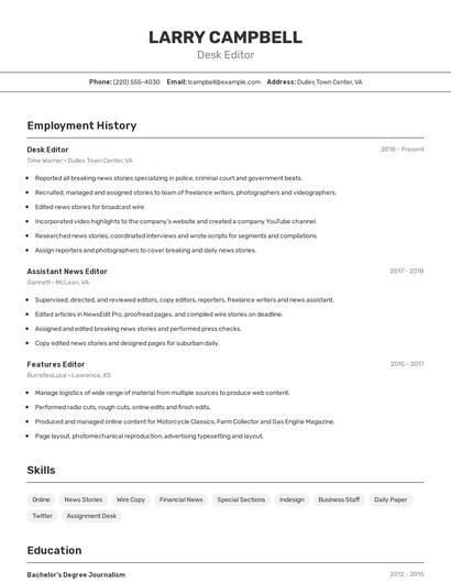 Desk Editor Resume