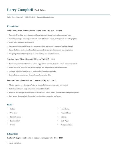 Desk Editor Resume