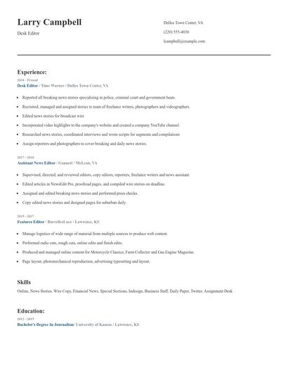 Desk Editor Resume