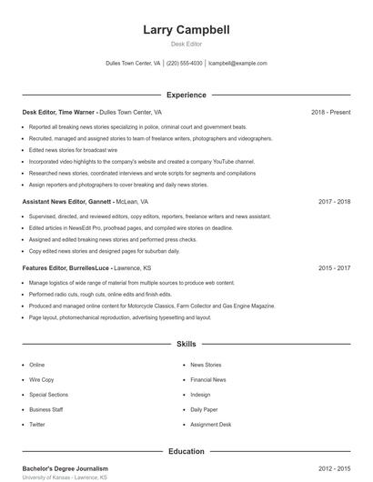 Desk Editor Resume