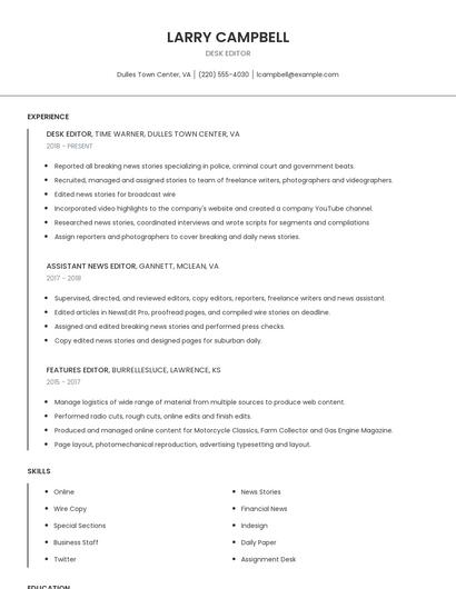 Desk Editor Resume