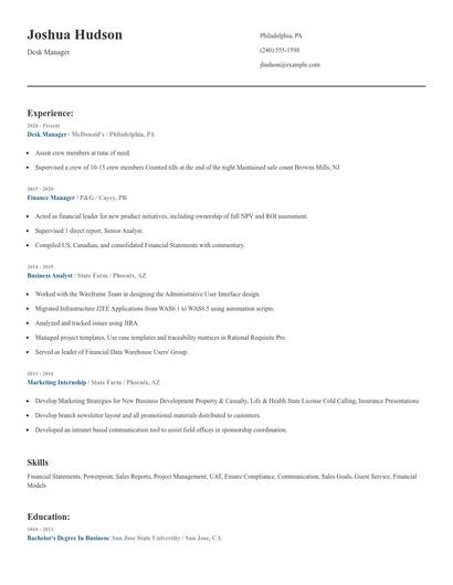 Desk Manager Resume