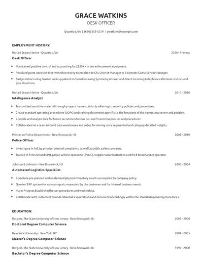 Desk Officer Resume