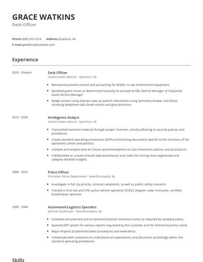 Desk Officer Resume