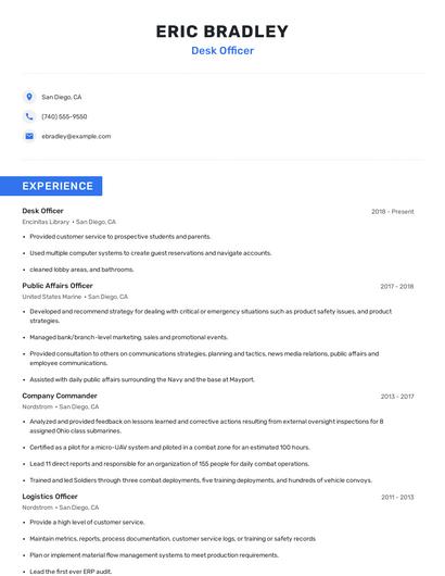 Desk Officer Resume