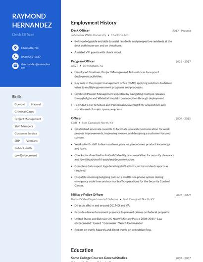 Desk Officer Resume