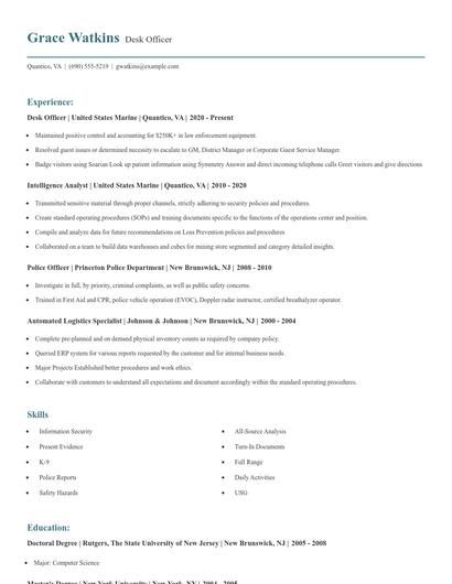 Desk Officer Resume