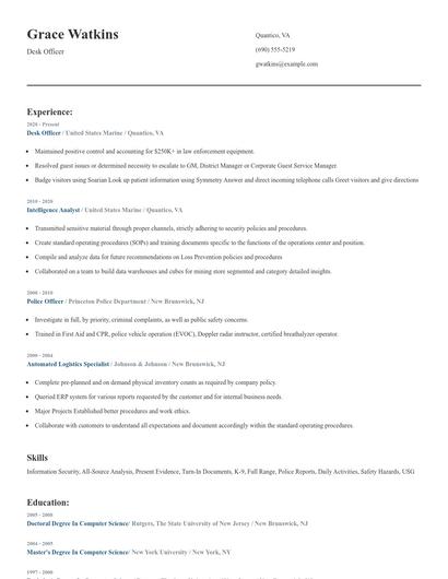 Desk Officer Resume