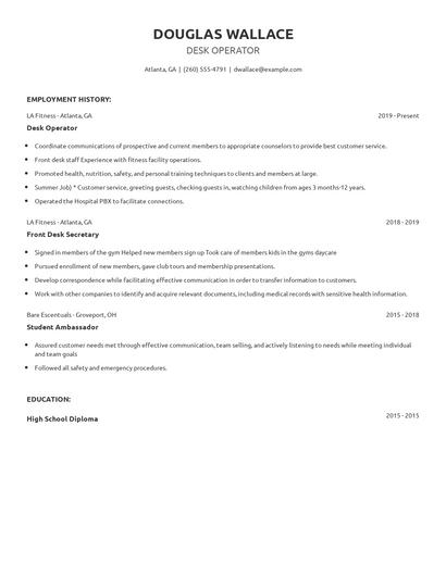Desk Operator Resume