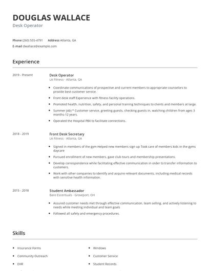 Desk Operator Resume