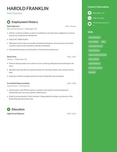 Desk Operator Resume