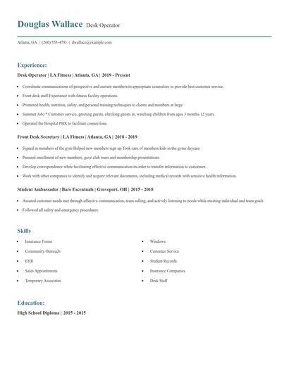 Desk Operator Resume