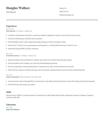Desk Operator Resume