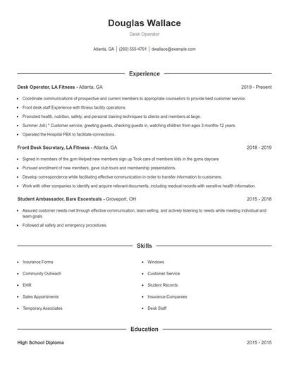 Desk Operator Resume