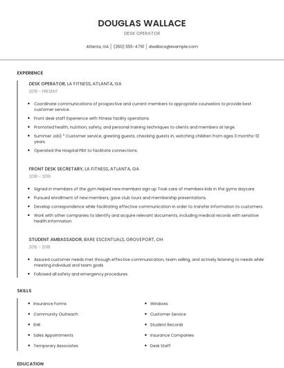 Desk Operator Resume