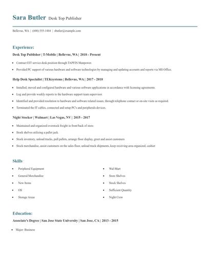 Desk Top Publisher Resume