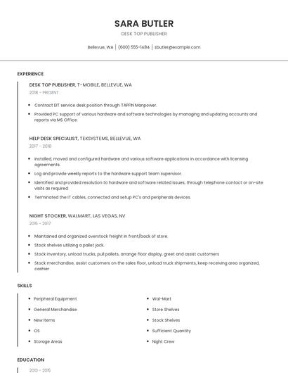 Desk Top Publisher Resume
