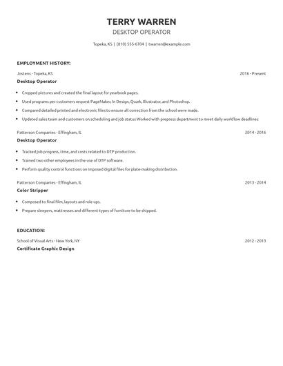 Desktop Operator Resume
