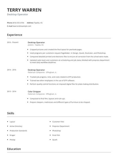 Desktop Operator Resume