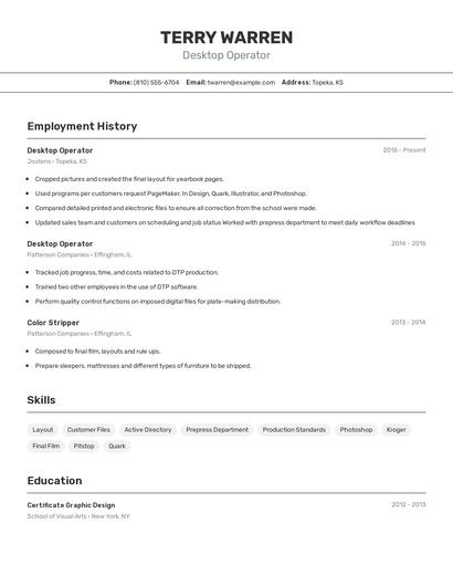 Desktop Operator Resume