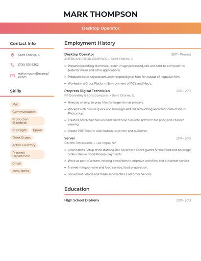 Desktop Operator Resume