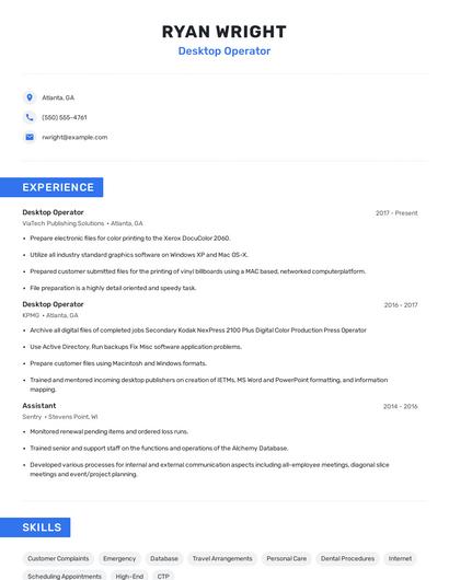 Desktop Operator Resume
