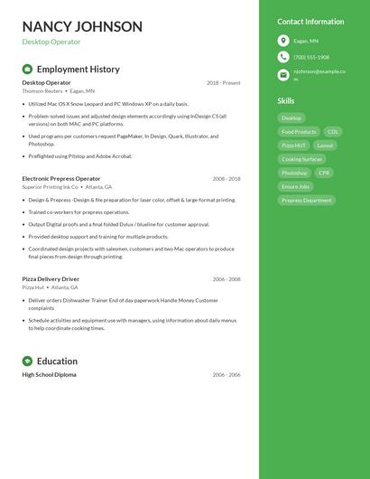 Desktop Operator Resume