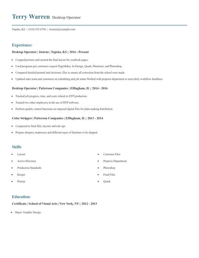 Desktop Operator Resume