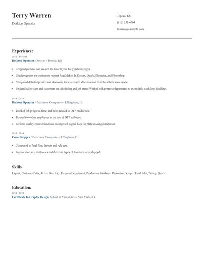 Desktop Operator Resume