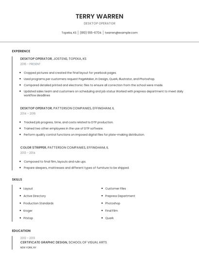 Desktop Operator Resume