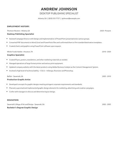 Desktop Publishing Specialist Resume