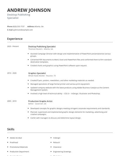 Desktop Publishing Specialist Resume