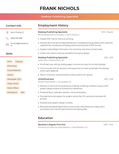 Desktop Publishing Specialist Resume