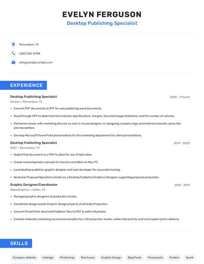 Desktop Publishing Specialist Resume