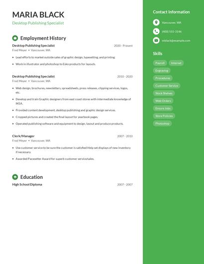 Desktop Publishing Specialist Resume