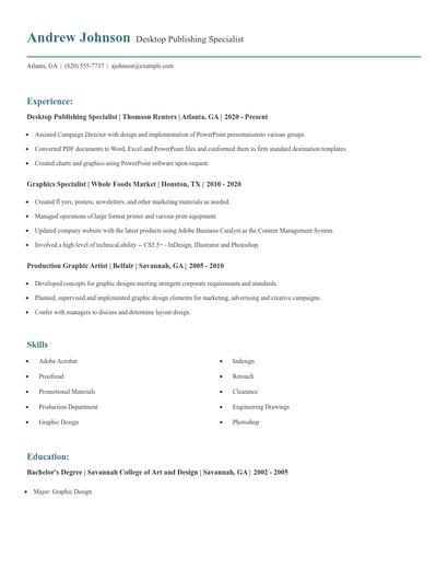 Desktop Publishing Specialist Resume