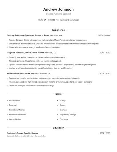 Desktop Publishing Specialist Resume