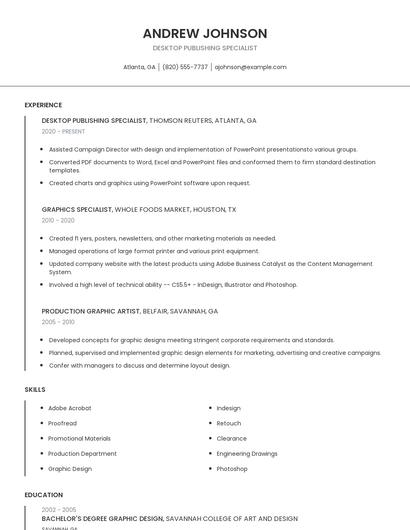 Desktop Publishing Specialist Resume